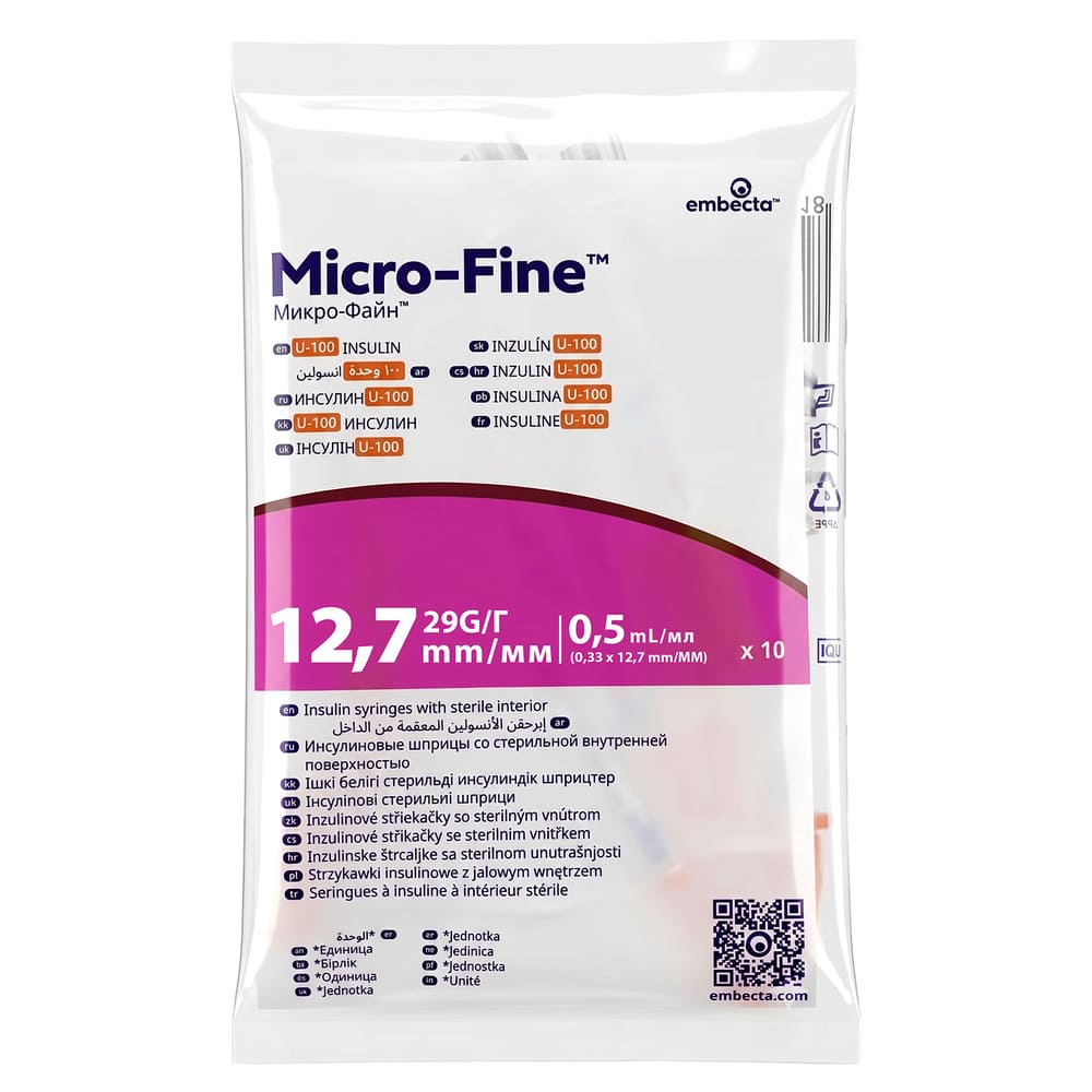 Шприц инсулиновый 0,5мл U-100 Embecta Micro-Fine 29G (0,33x12.7мм) №1