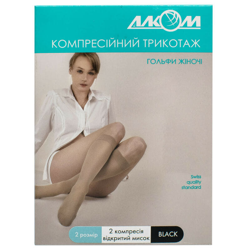 *5082 Гольфы жен.компр.с откр. мыском черные 2компр р.2