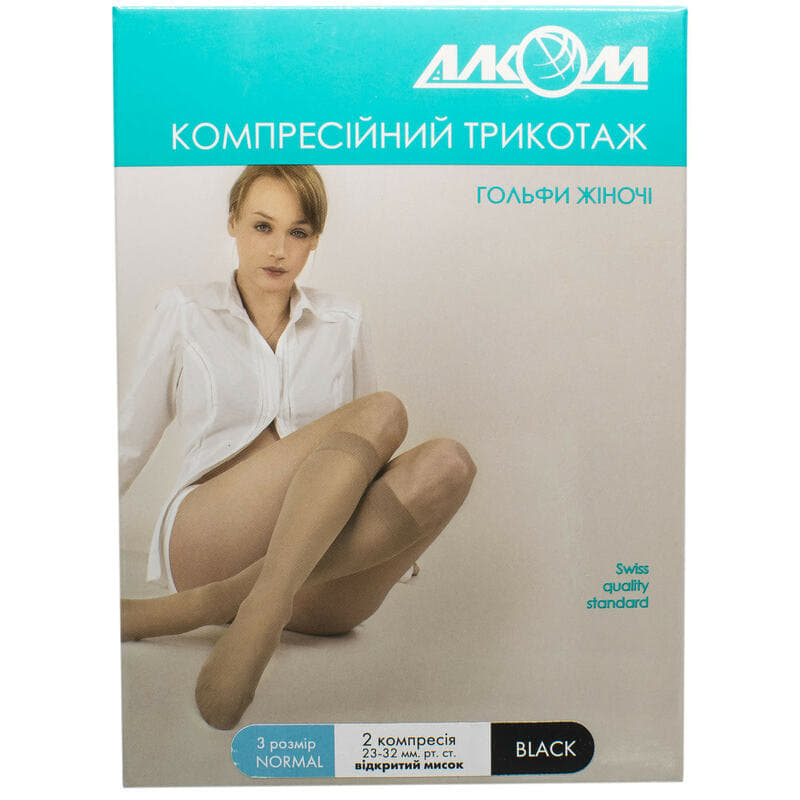 *5082 Гольфы жен.компр.с откр. мыском черные 2компр р.3