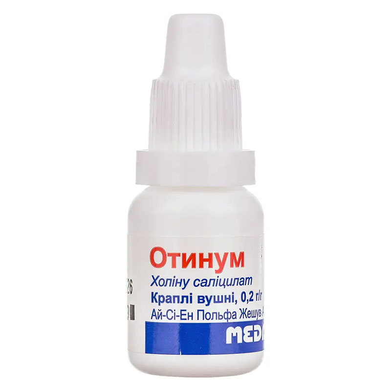 Отинум краплі вушні 20% по 10 мл у флаконі 1 шт.