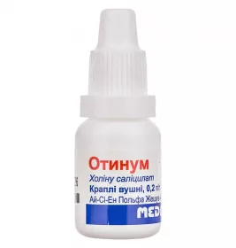 Отинум краплі вушні 20% по 10 мл у флаконі 1 шт.