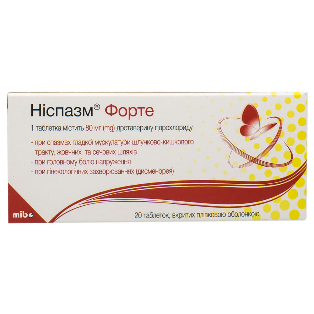 Ніспазм форте таблетки по 80 мг 20 шт. (10х2)