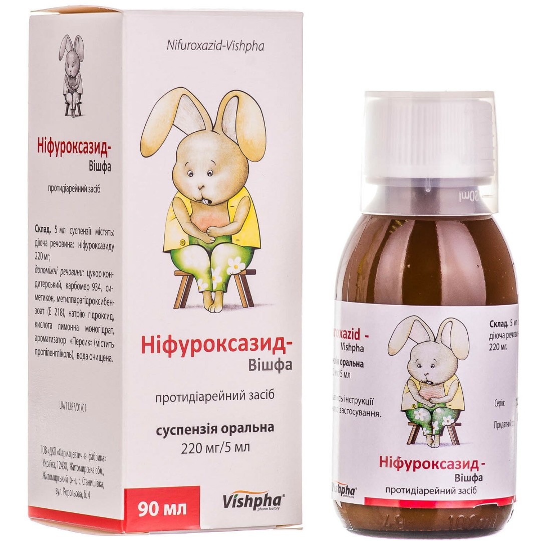 Нифуроксазид суспензия 220 мг/5 мл по 90 мл во флаконе 1 шт. - Вишфа