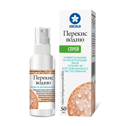 Перекис водню р-н 3% спрей флак. 50мл Віола