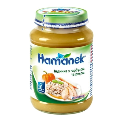 Пюре Hamanek Індичка з гарбузом і рисом 190г