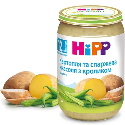 *Пюре HiPP Картопля та спаржева квасоля з кроликом 220г