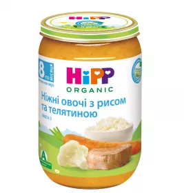 Пюре HiPP 6413 м'ясо-овочеве Ніжні овочі з рисом та телятиною 220 г
