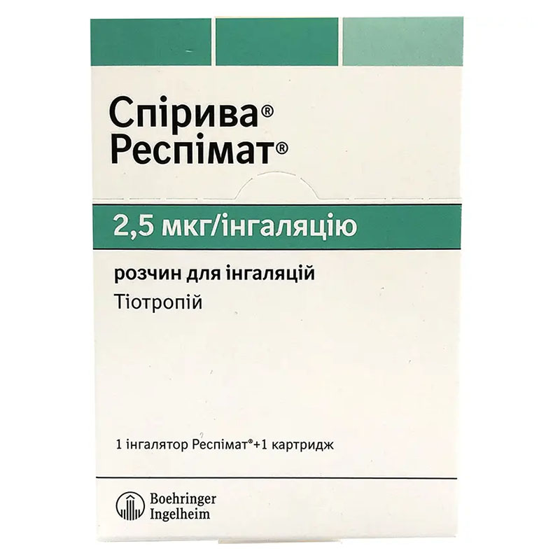 Спиолто Респимат раствор для ингаляций 2,5 мкг/2,5 мкг по 4 мл 60 доз в катридже с ингалятором Респимат 1 шт Спиолто Респимат раствор для ингаляций 2,5 мкг/2,5 мкг по 4 мл 60 доз в катридже с ингалятором Респимат 1 шт