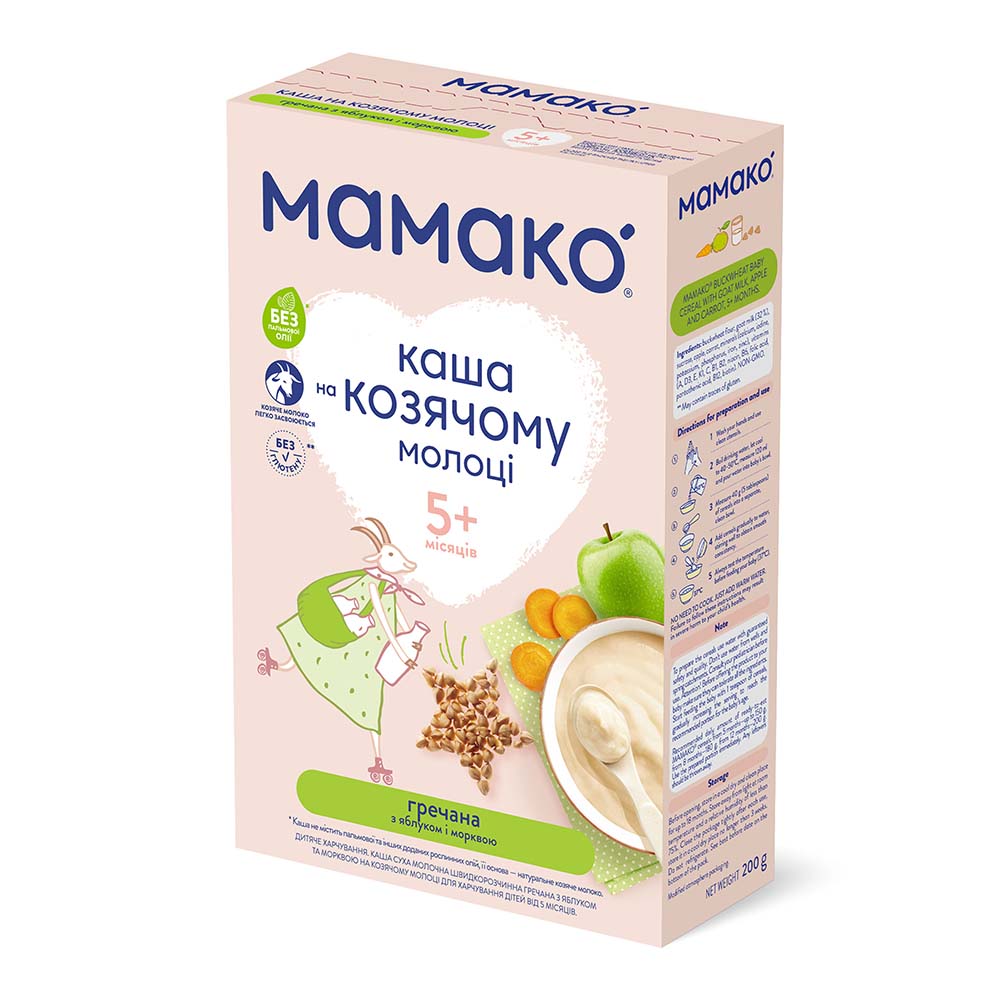 Каша Мамако гречана яблуко-морква на козячому молоці 200г