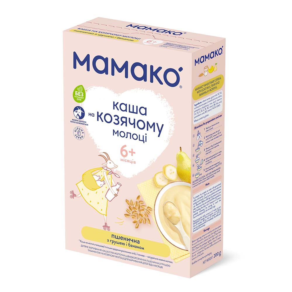 Каша Мамако пшенична груша-банан на козячому молоці 200г