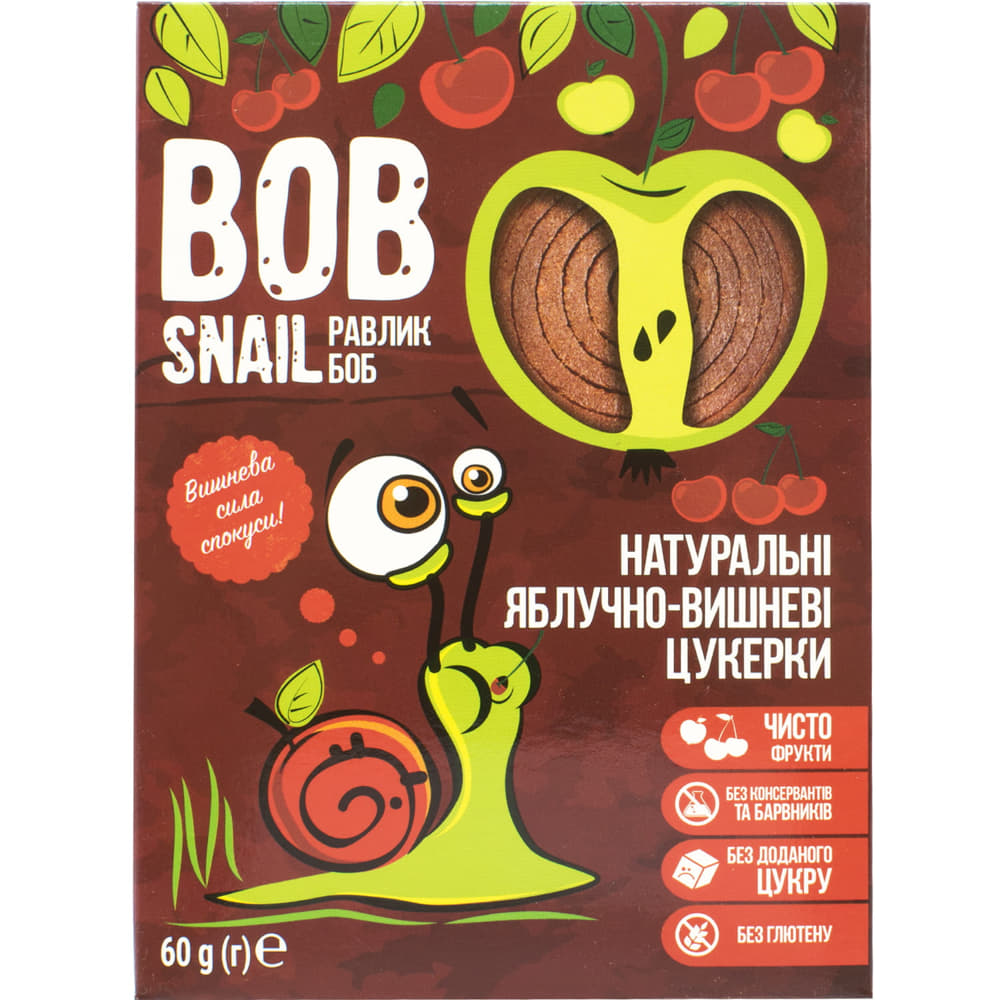 *Bob Snail цукерки натуральні яблучно-вишневі 60г *Bob Snail цукерки натуральні яблучно-вишневі 60г
