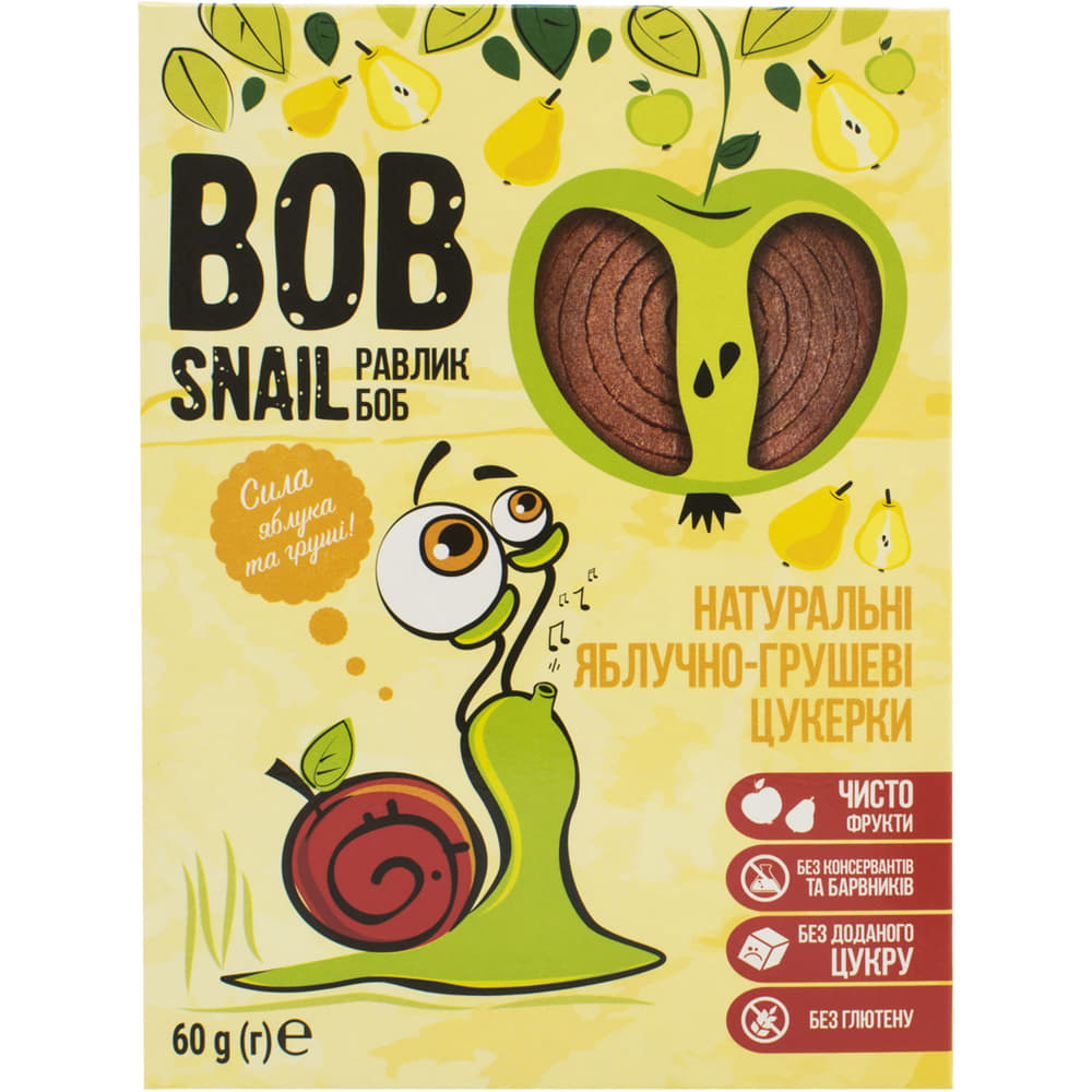 *Bob Snail цукерки натуральні яблучно-грушеві 60г *Bob Snail цукерки натуральні яблучно-грушеві 60г