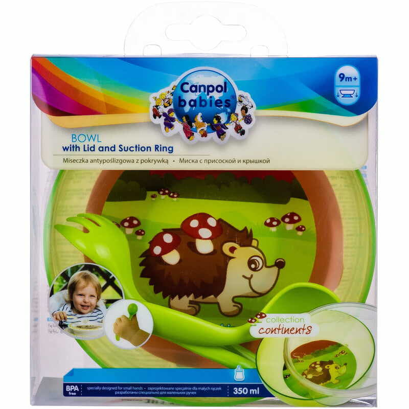 *Мисочка Canpol с присоской и крышкой, вилкой и ложкой