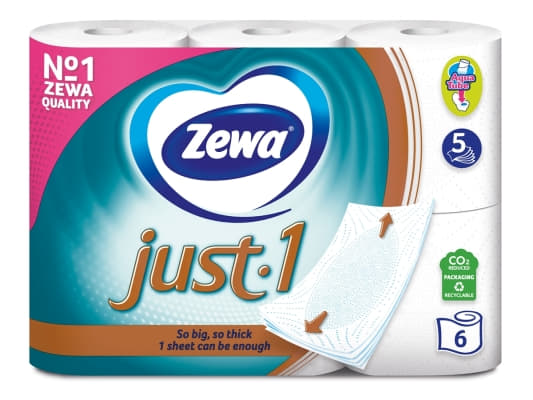 *Туалетний папір Zewa Just 1 білий 5 сл. 6 рулонов