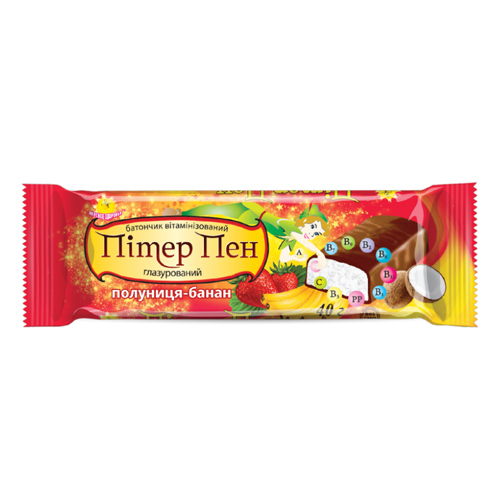 *Батончик Пітер Пен полуниця-банан у шоколадній глазурі 40г