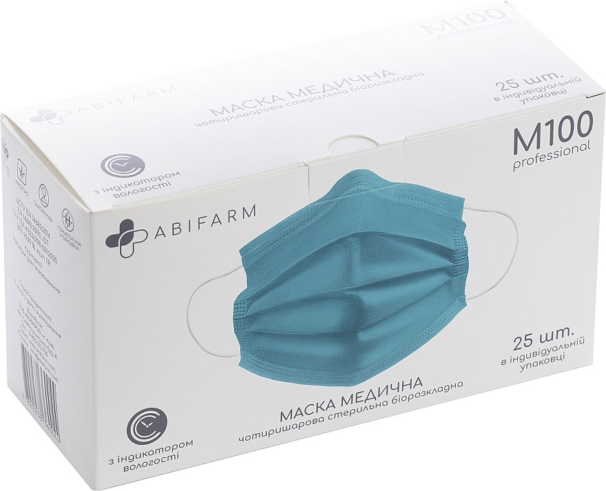 *Маска 4х-ш.ABIFARM мед.стер.з індикат.вологості M100 №1 (25шт.в кор.)