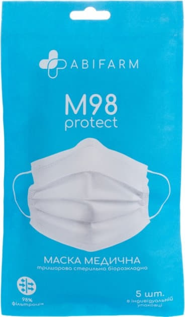 *Маска 3х-сл.ABIFARM мед.стер.белая М98 №5 *Маска 3х-сл.ABIFARM мед.стер.белая М98 №5
