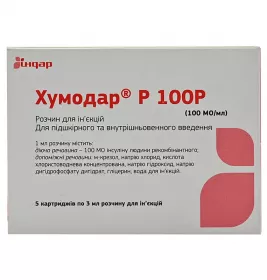 Хумодар Р100Р раствор для инъекций 100 Ед/мл по 3 мл в картриджах 5 шт.