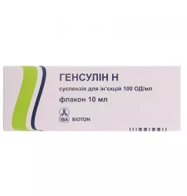 Генсулін Н суспензія для ін'єкцій 100 МО/мл по 10 мл у флаконі 1 шт.