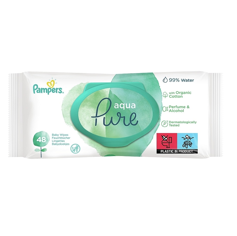 Серветки вологі Pampers дитячі Aqua Pure №48 ПрепакКор