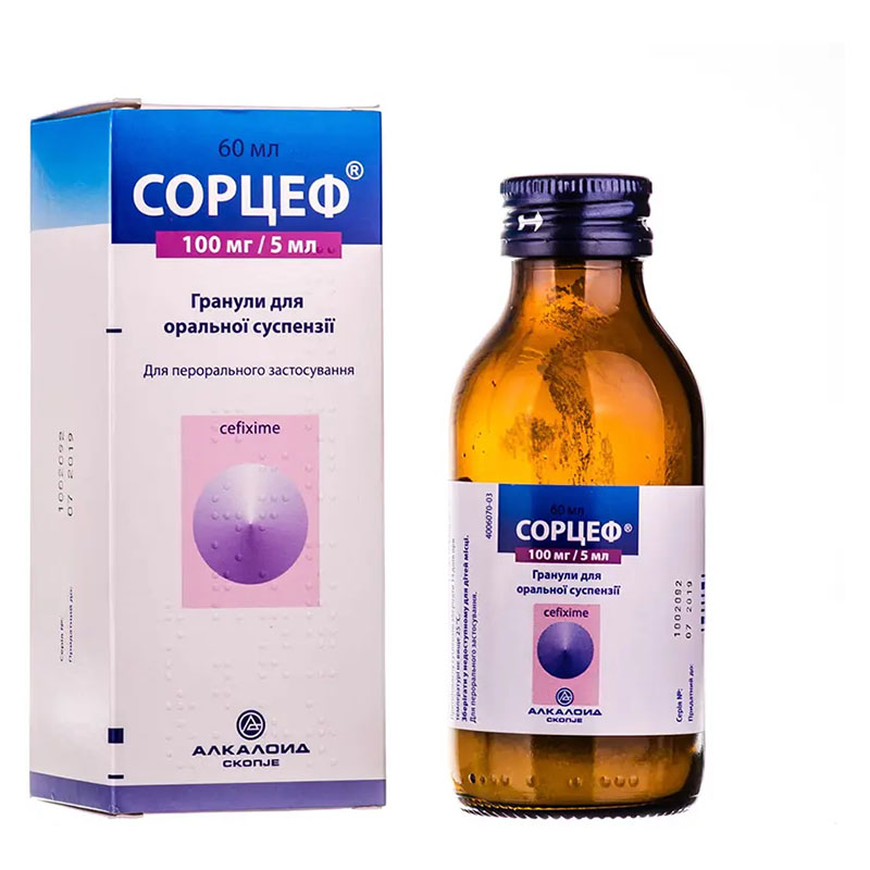 Сорцеф гранули 100 мг/5 мл по 60 мл (32 г) у флаконі