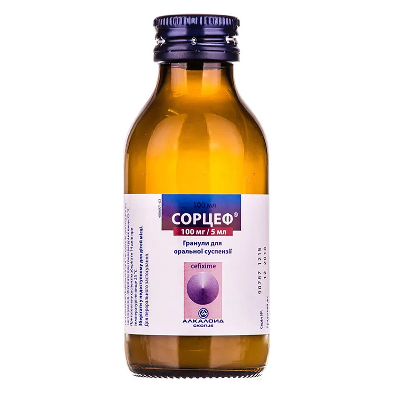 Сорцеф гранули 100 мг/5 мл по 100 мл (53 г) у флаконі