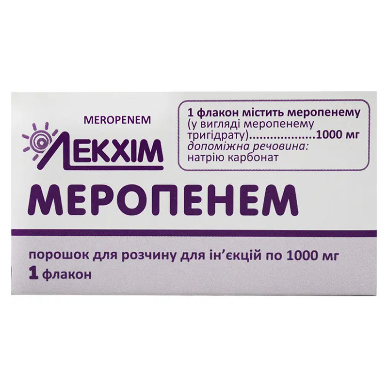 Меропенем порошок по 1000 мг у флаконі 1 шт. - Лекхім