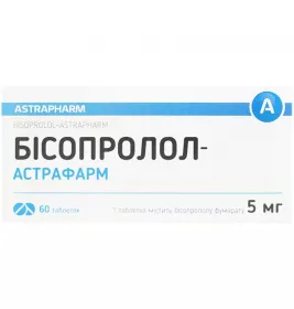 Бісопролол-Астрафарм таблетки по 5 мг 60 шт. (10х6)