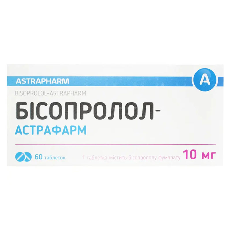 Бісопролол-Астрафарм таблетки по 10 мг 60 шт. (10х6)