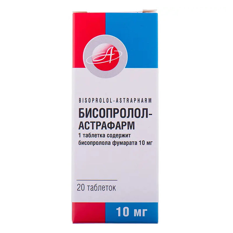 Бісопролол-Астрафарм таблетки по 10 мг 20 шт. (10х2)