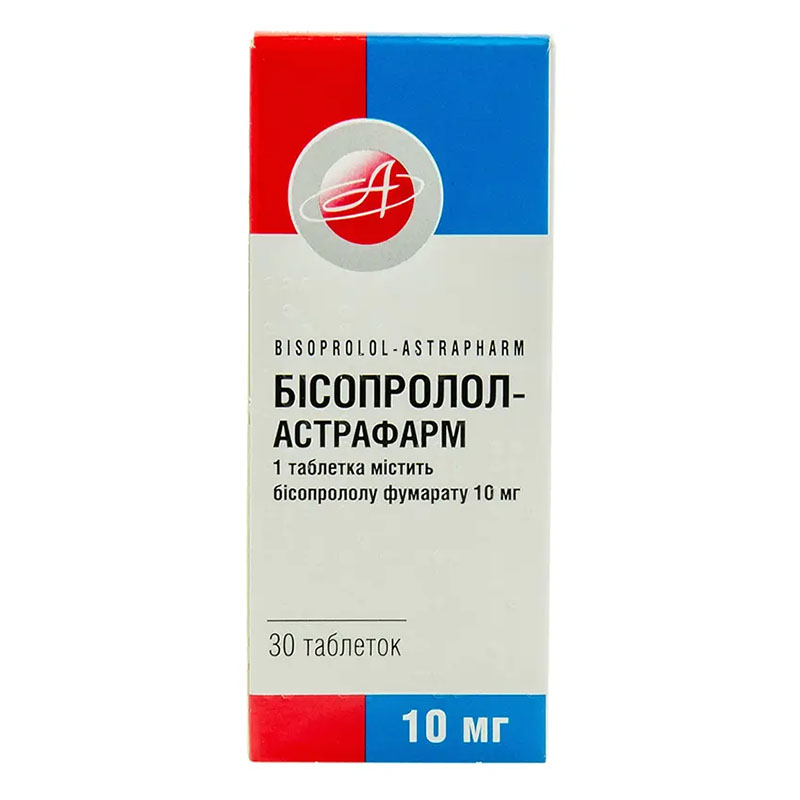 Бісопролол-Астрафарм таблетки по 10 мг 30 шт. (10х3)