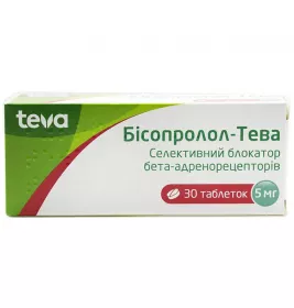 Бісопролол-Тева таблетки по 5 мг 30 шт. (10х3)
