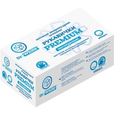 *Рукавички Dr.White Premium оглядові латексні нестерильні без пудри р.M