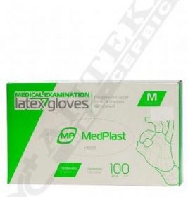 *Перчатки MedPlast оглядові латексні нестерильні з пудрою M
