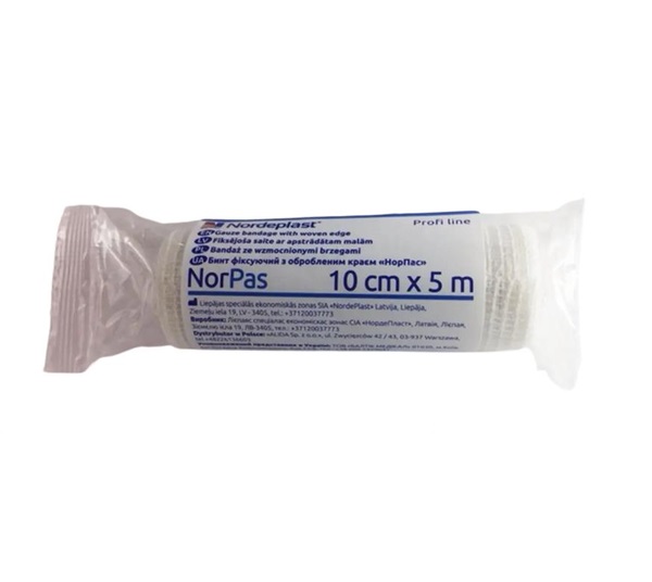 *Бинт NORDEPLAST НорПас фіксуючий з обробл. краєм 10 см*5 м