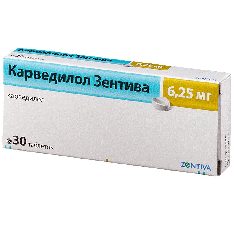 Карведилол Зентіва таблетки по 6.25 мг 30 шт. (10х3)