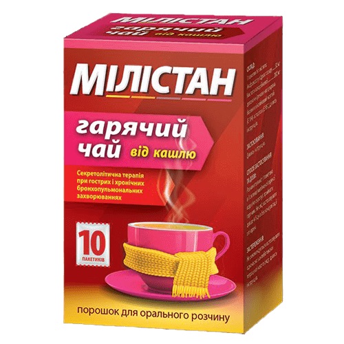 Мілістан гарячий чай від кашлю порошок по 6 г у пакетиках 10 шт.