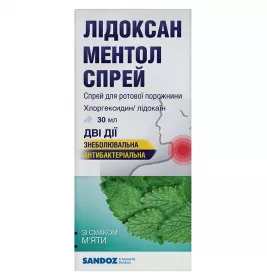 Лидоксан ментол спрей 2 мг/0,5 мг/1 мл по 30 мл во флаконе 1 шт.