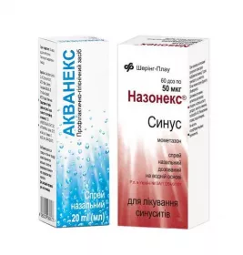 Назонекс Сінус спрей 50 мкг/доза по 60 доз у флаконі 1 шт. + Акванекс спрей по 20 мл у флаконі 1 шт. - Акційний набір