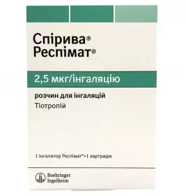 Спирива Респимат раствор для ингаляций 2,5 мкг/инг картридж 4 мл (60 ингаляций) 1 шт. + ингалятор Респимат 1 шт