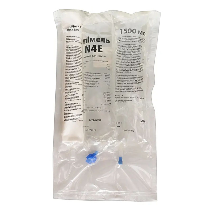 Олімель N4E емульсія для інфузій по 1500 мл у трикамерних пакетах 4 шт.