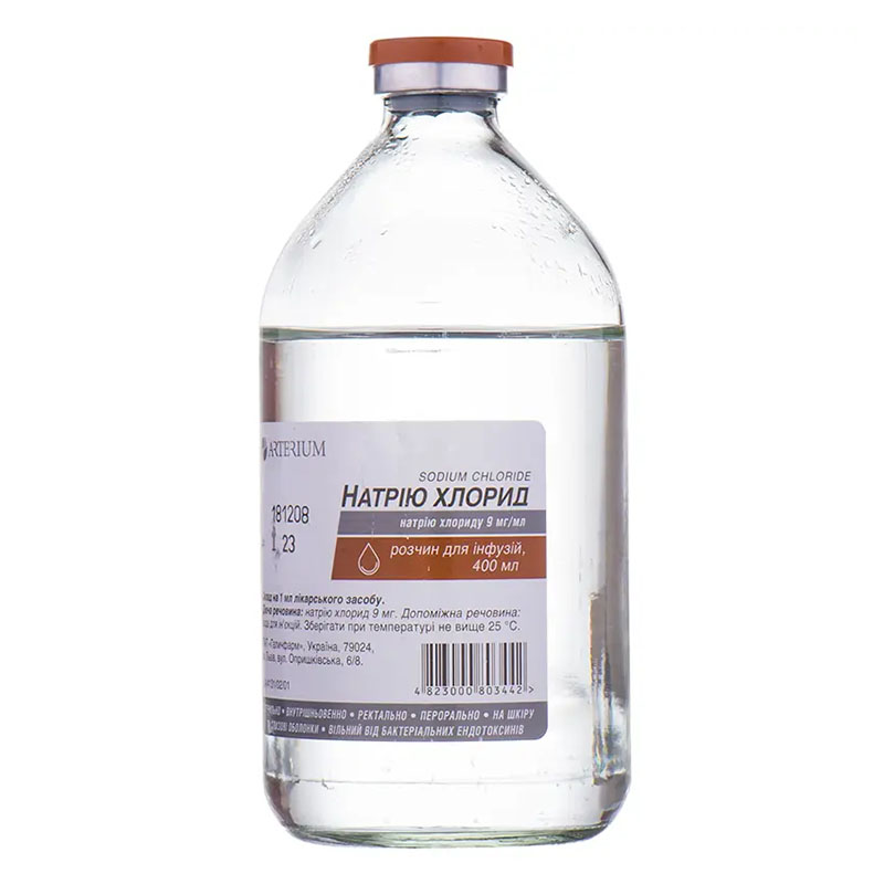 Натрію хлорид розчин для інфузій 0,9% по 400 мл у скляному флаконі 1 шт. - Артеріум