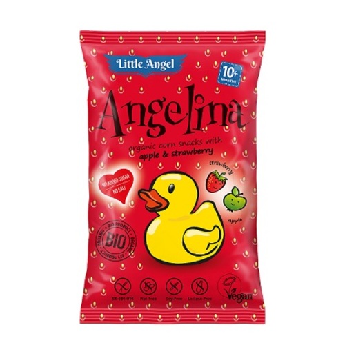 Снеки кукурудзяні Angelina органічні яблуко-полуниця (БЕЗ ГЛЮТЕНУ) Little Angel 30г