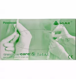 *Рукавички медичні латексні оглядові нестерильні припудрені р.7-8 Sempercare