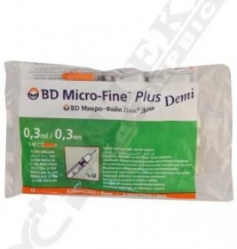 Шприц инсулиновый Micro-Fine Demi U-100 с иглой 30G (0.3x8мм) 0.3мл №1 BD