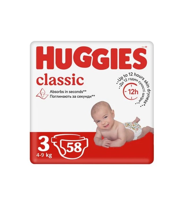 Подгузники Хаггис Classic 4-9 кг №1 (58) Подгузники Хаггис Classic 4-9 кг №1 (58)