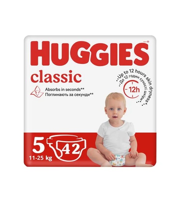 Подгузники Хаггис Classic 11-25кг №1 (42) Подгузники Хаггис Classic 11-25кг №1 (42)