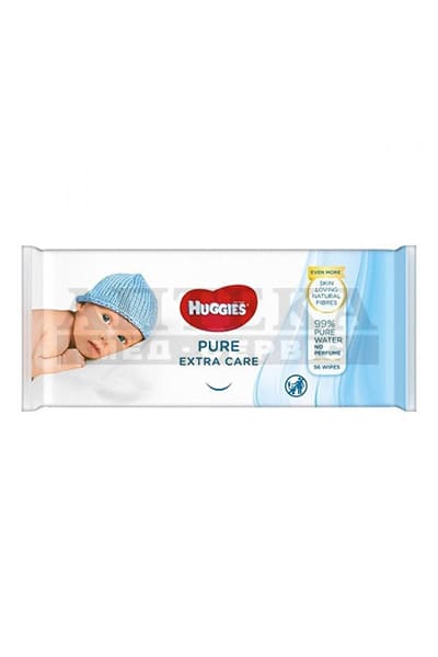 *Серветки вологі Хаггіс Pure Extra Care №56
