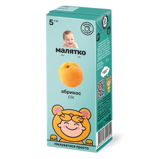 Сік Малятко абрикосовий з м'якоттю ТП 200 мл