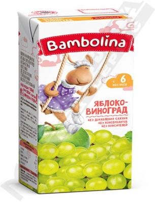 Сік Bambolina яблучно-виноградний з білих сортів відновлений освітлений 200 мл
